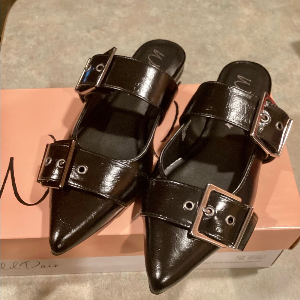 Big Buckle Black Flats